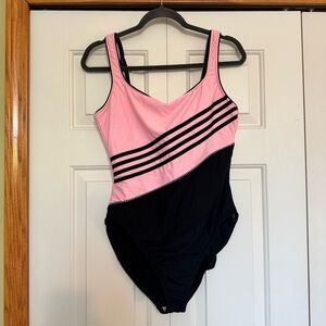 Miraclesuit Vintage Pink Black Colorblock One Piece Swimsuit